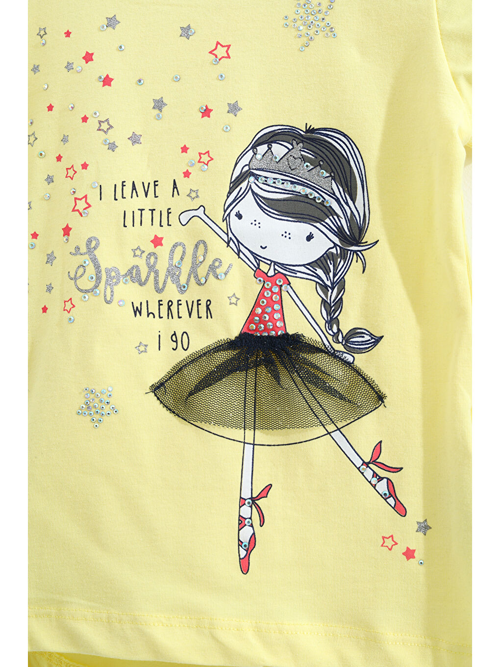 Sarı Kız Çocuk Pale Danslı Kız Baskılı Kaprili Takım-1