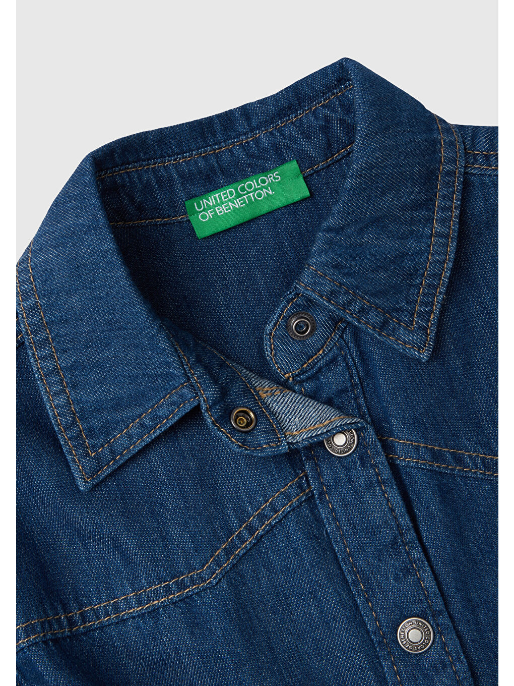 United Colors Of Benetton Kız Çocuk Lacivert Gömlek Yaka Beli Kuşaklı Denim Elbise - 2