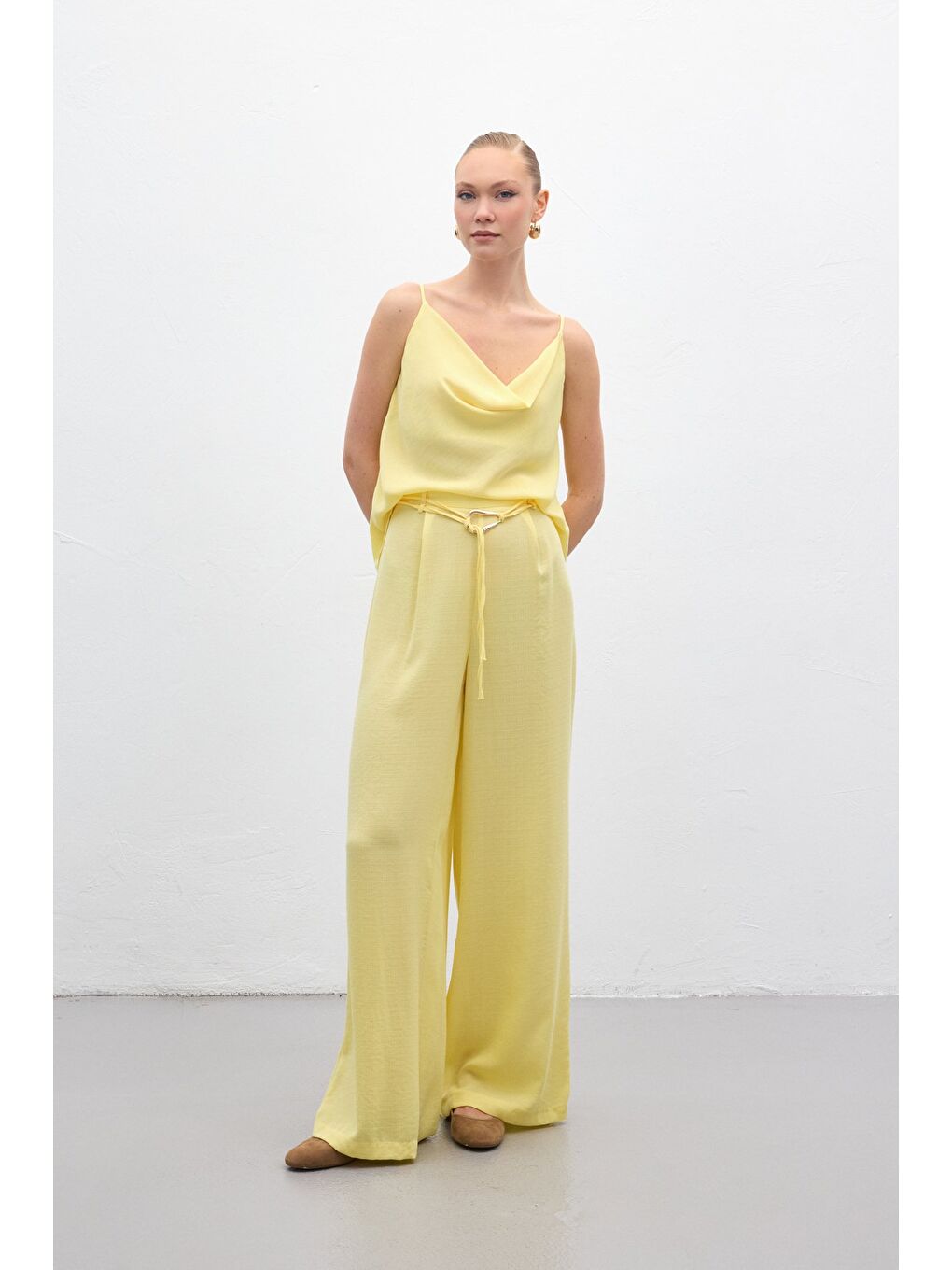 Kemerli Salaş Pantolon - Sarı