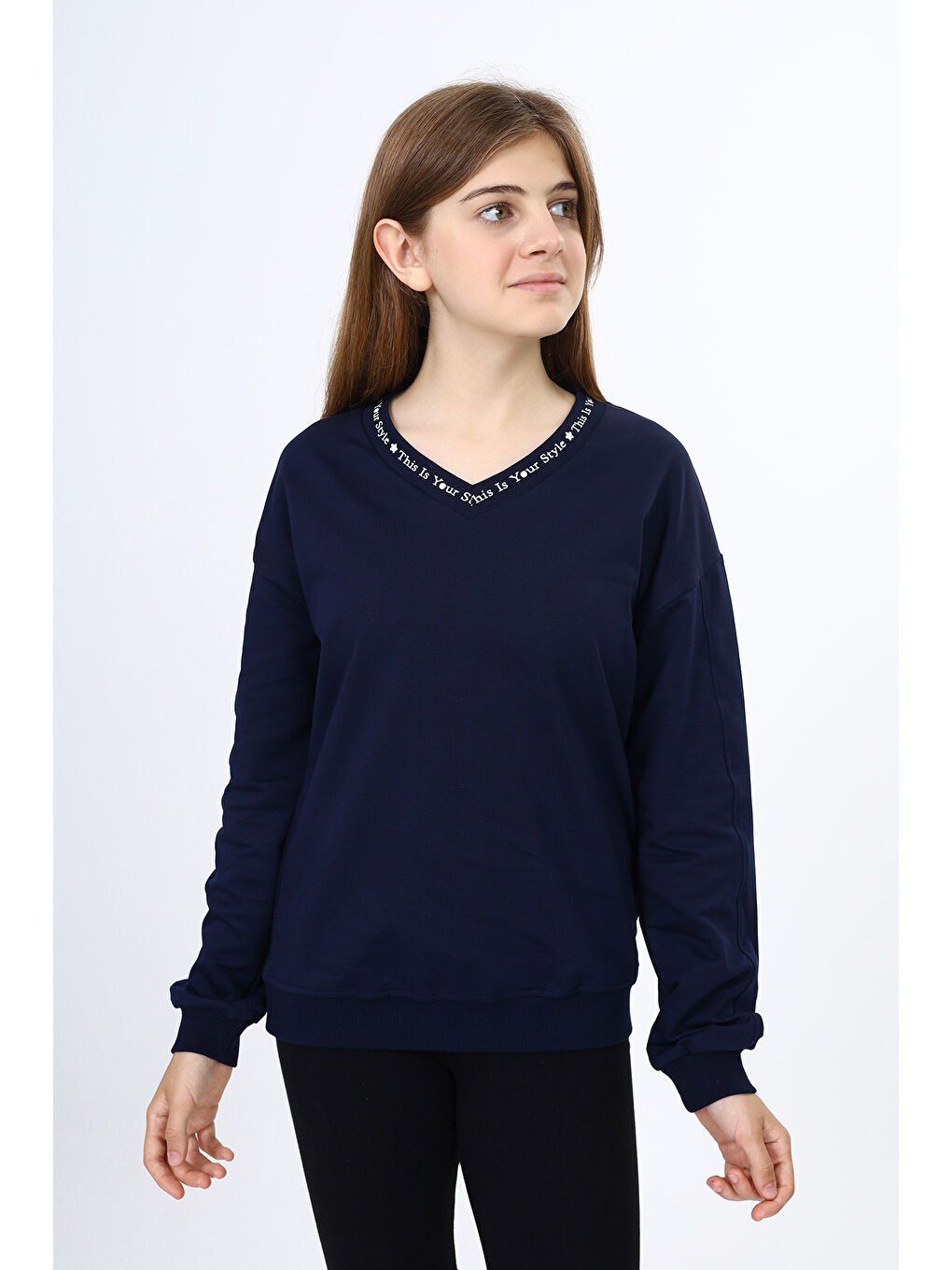 Lacivert Kız Çocuk Okul Baskılı Sweatshirt