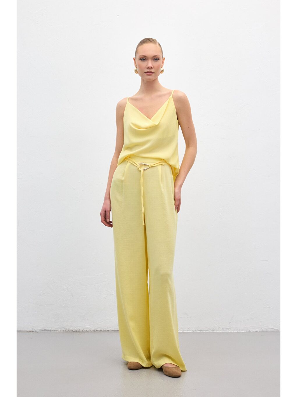 Kemerli Salaş Pantolon - Sarı-2