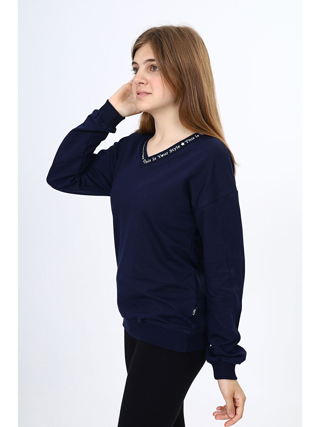 Lacivert Kız Çocuk Okul Baskılı Sweatshirt-1