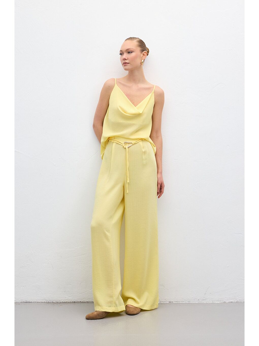 Kemerli Salaş Pantolon - Sarı-3
