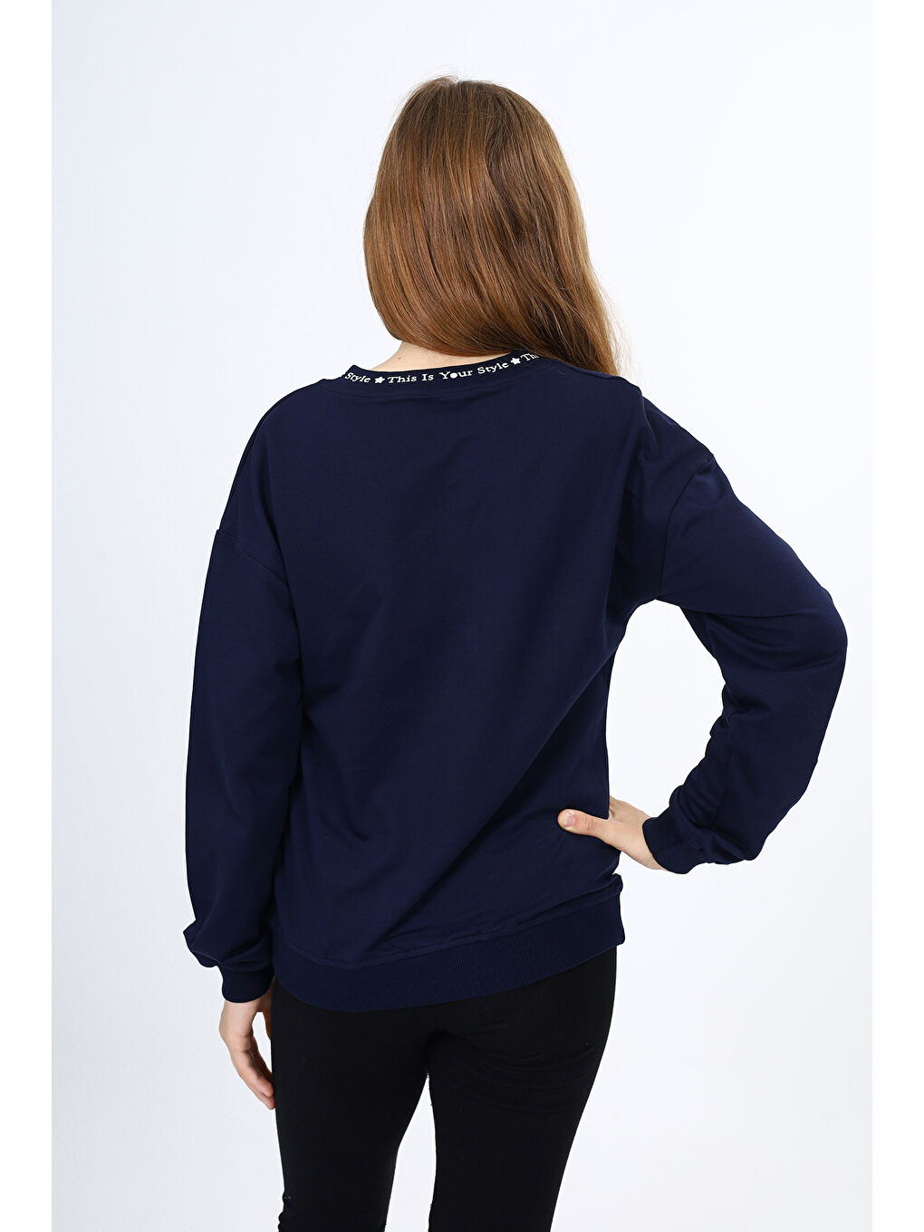 Lacivert Kız Çocuk Okul Baskılı Sweatshirt-2