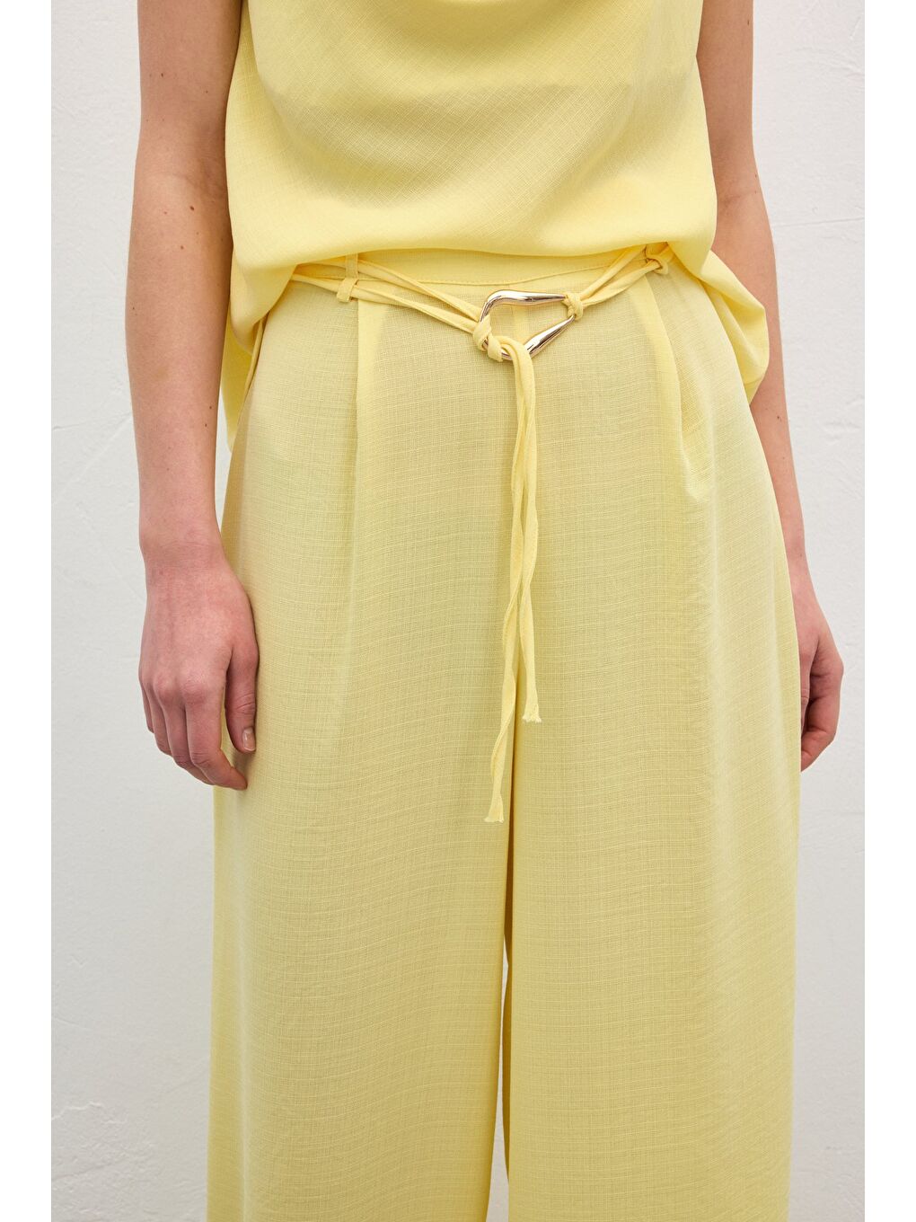 Kemerli Salaş Pantolon - Sarı-6