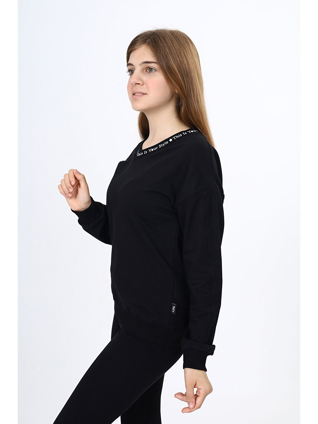 Siyah Kız Çocuk Okul Baskılı Sweatshirt-1