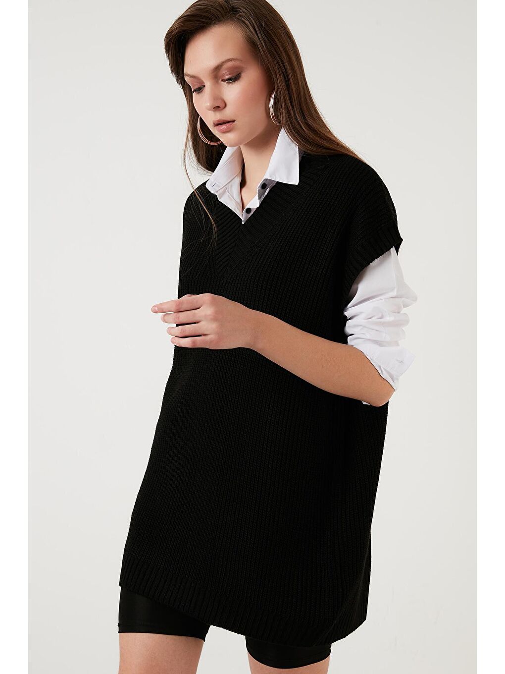 Siyah V Yaka Uzun Örme Süveter 4615062