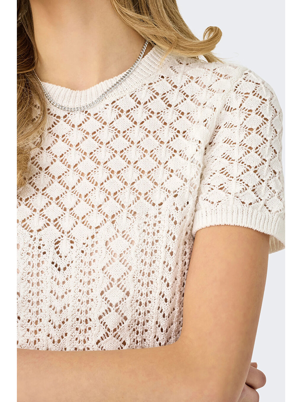 Ekru Onlsaga Pamuklu Regular Fit Bisiklet Yaka Örme Kadın Bluz 15339662-4