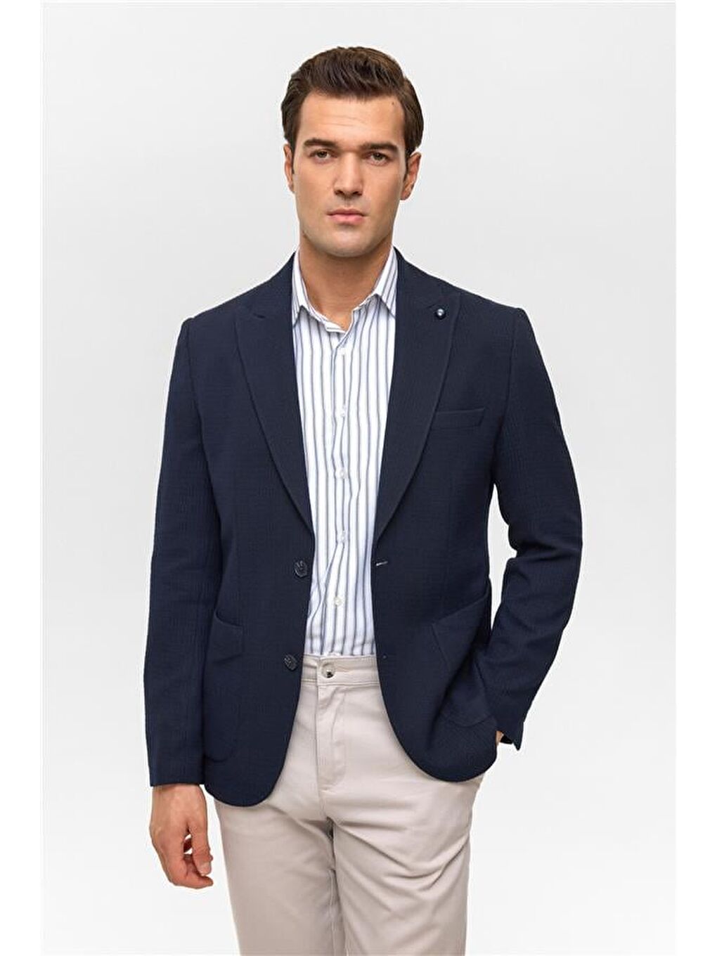 Lacivert Slim Desenli Mono Yaka 6 Drop Ceket-1