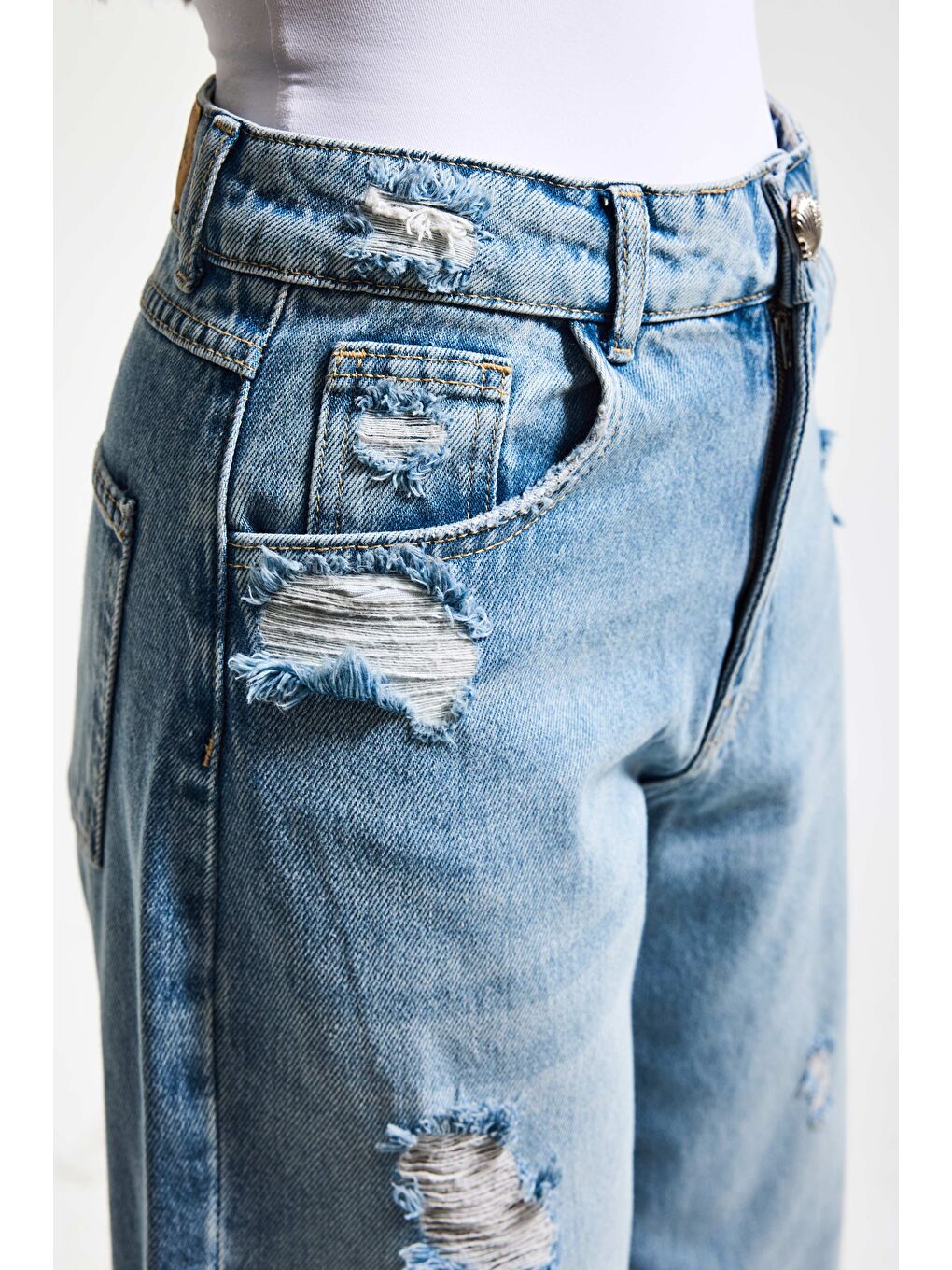 Mavi Kadın Jean Rengi 12s6-32 Mega Baggy Fit Yırtık Detaylı Denim Jean-1