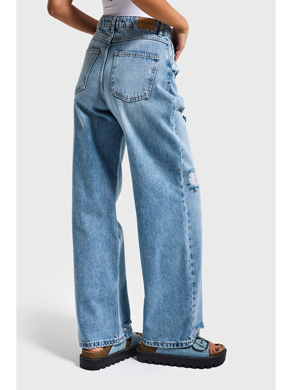Mavi Kadın Jean Rengi 12s6-32 Mega Baggy Fit Yırtık Detaylı Denim Jean-3
