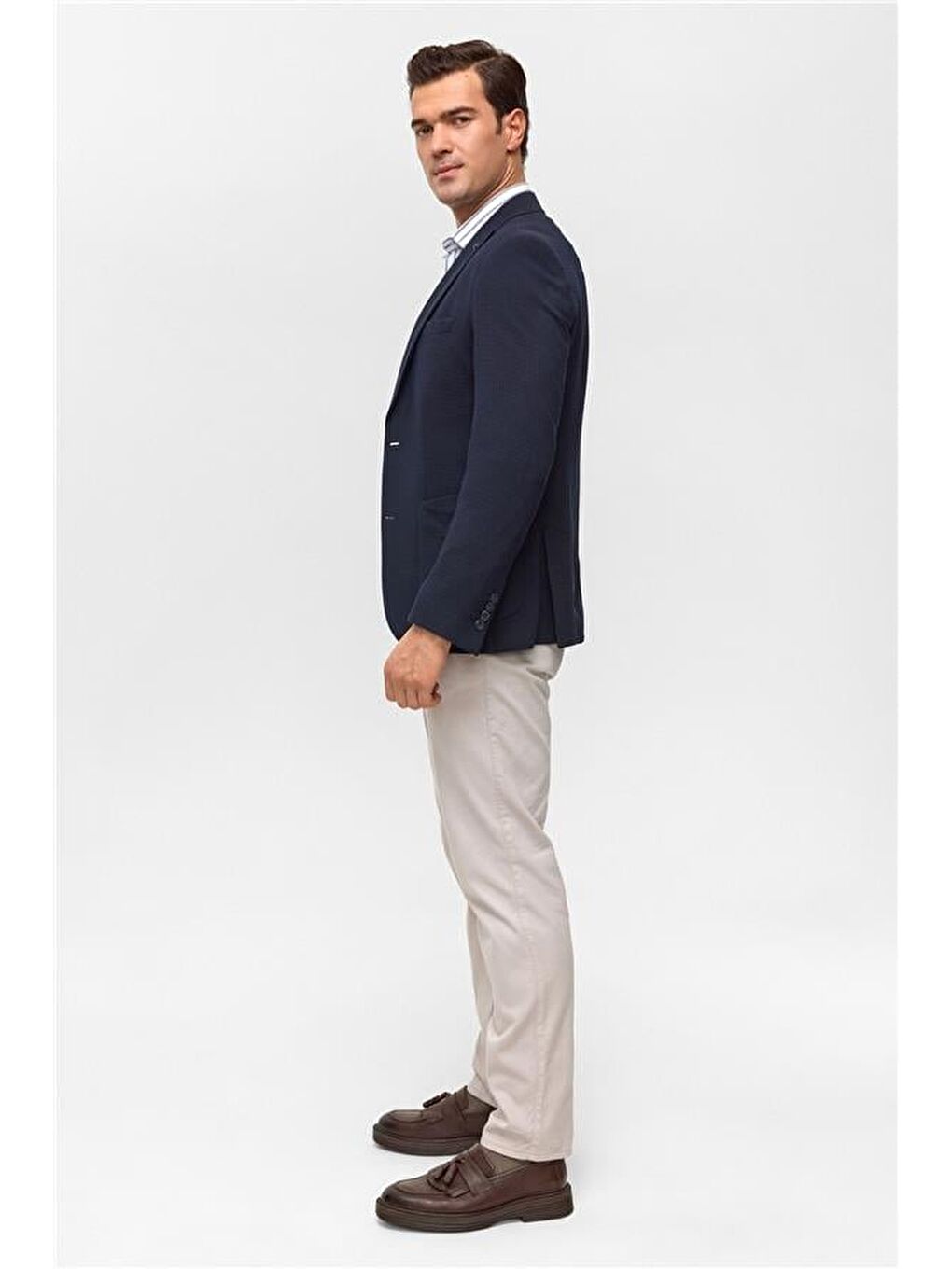 Lacivert Slim Desenli Mono Yaka 6 Drop Ceket-4