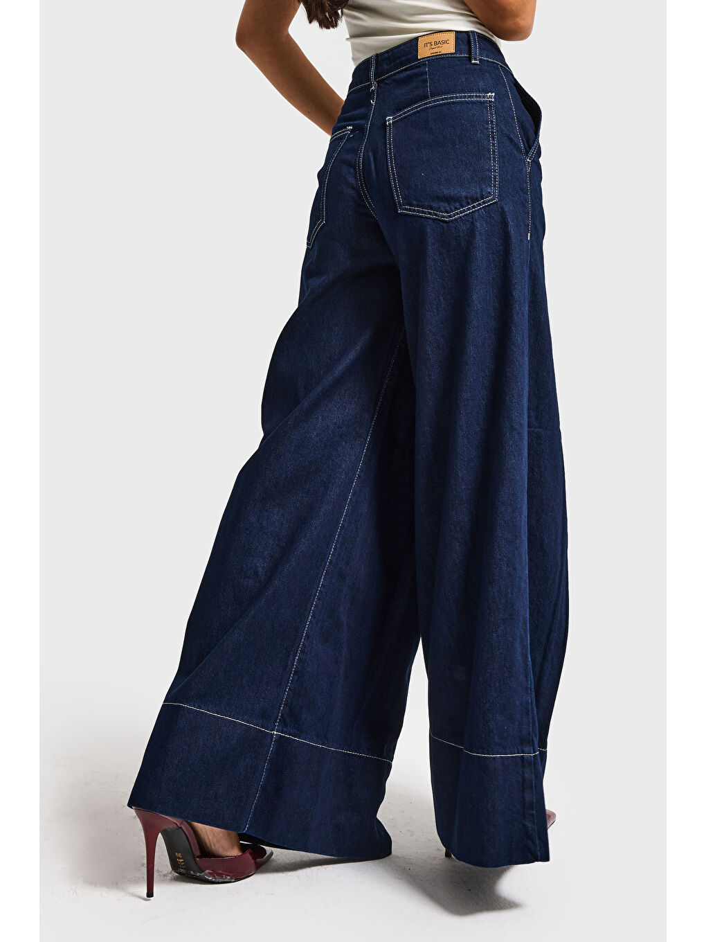Kadın İndigo Renk 7s6-50 Süper Palazzo Fit Paça Detaylı Denim Jean-2