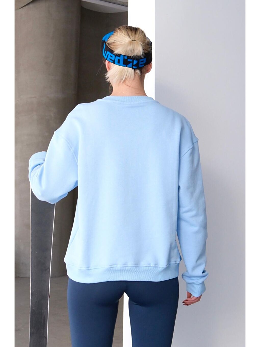 Bisiklet Yaka Basic Kalıp Kadın Sweatshirt Eşofman Üstü Aura Mavi-3