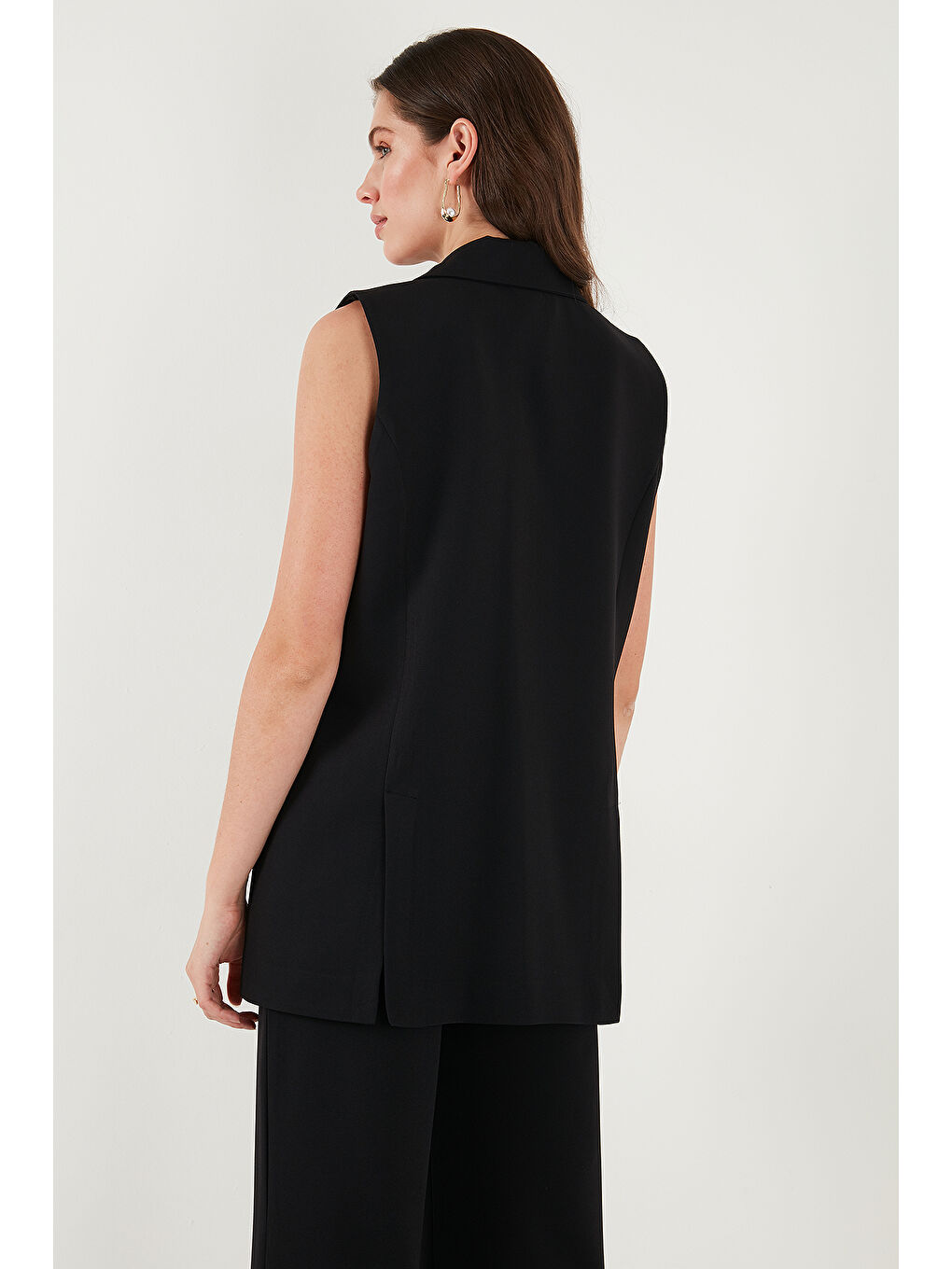 Siyah Oversize Fit Mono Yaka Kolsuz Düğmeli Kadın Ceket Yelek 6521177-6