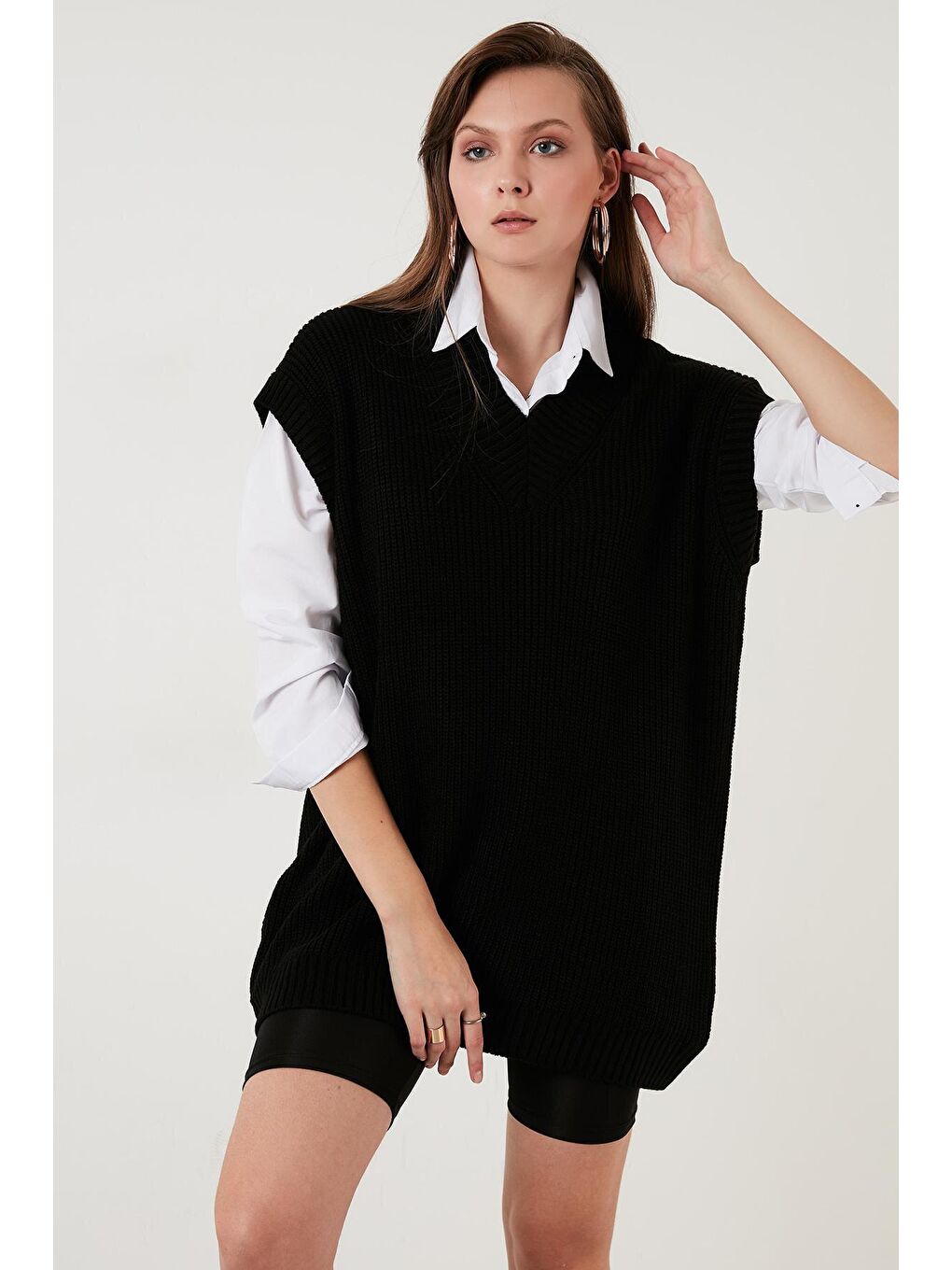 Siyah V Yaka Uzun Örme Süveter 4615062-2