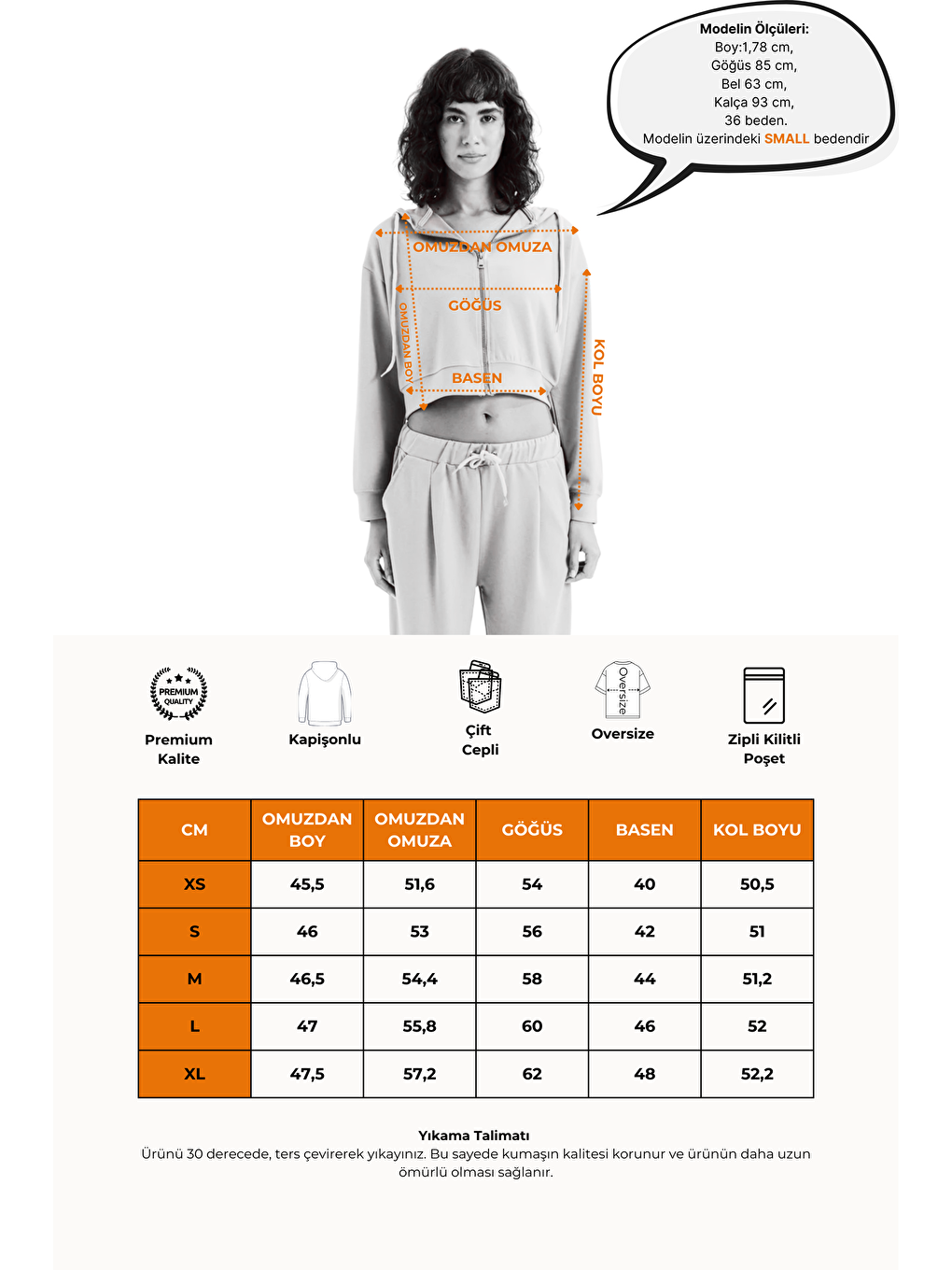 Crop Kapüşonlu Fermuarlı Kadın Sweatshirt Atria Siyah-6