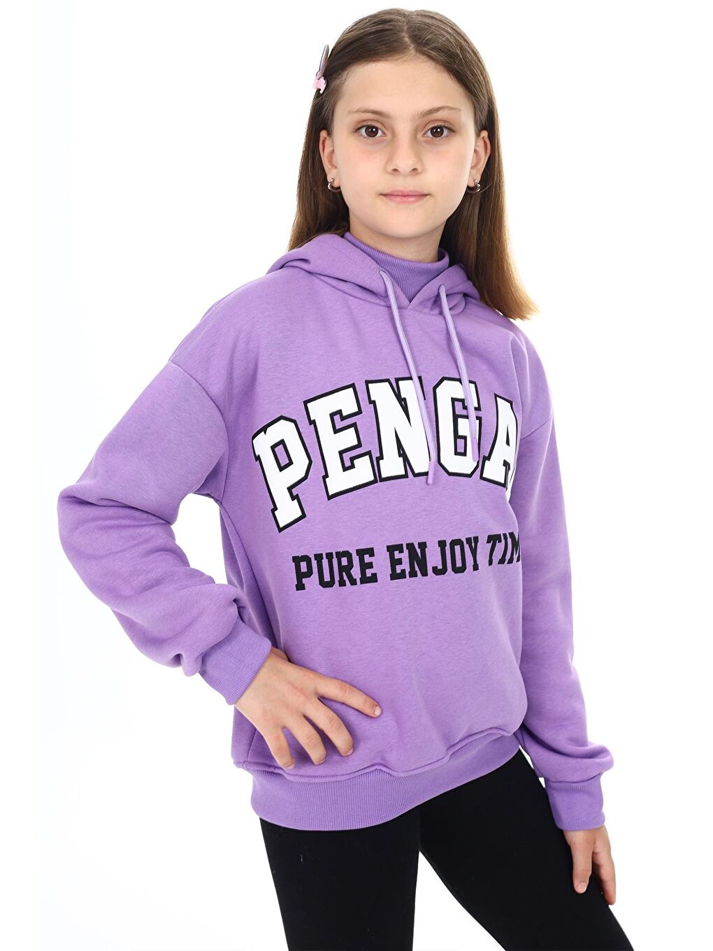 Pengai Mor Yazı Baskı Polarlı Kız Çocuk Sweatshirt 18327