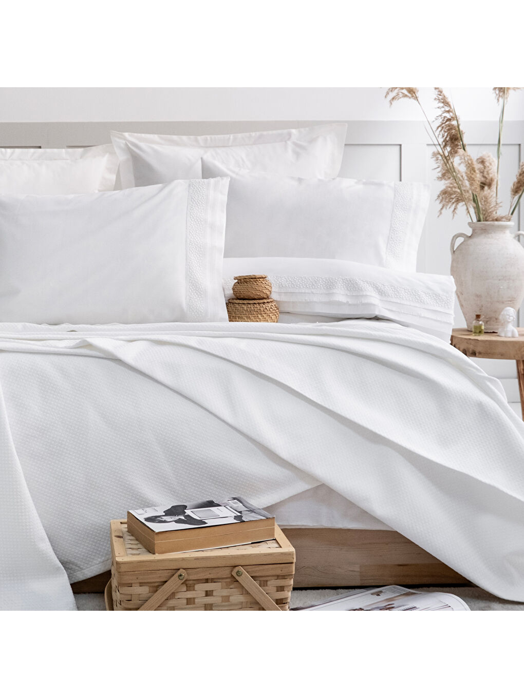 Home Laure Fırfırlı Çift Kişilik Yatak Örtüsü Seti 7 Parça-Beyaz-3