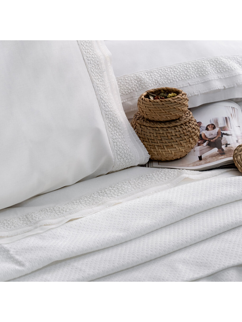 Home Laure Fırfırlı Çift Kişilik Yatak Örtüsü Seti 7 Parça-Beyaz-5