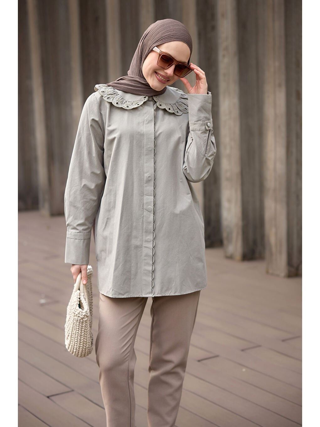 Güpür  Detaylı Gömlek Küf Yeşil