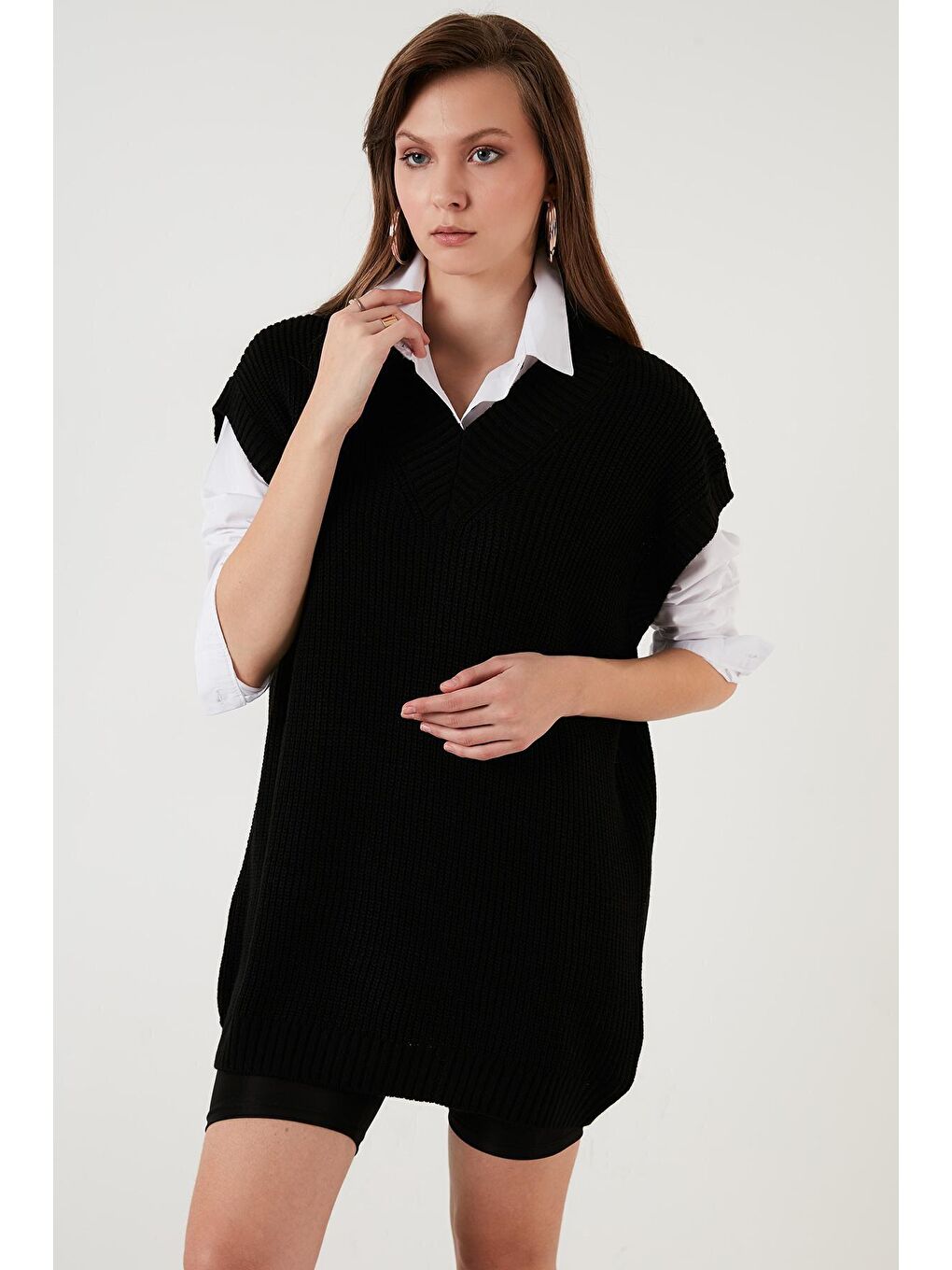 Siyah V Yaka Uzun Örme Süveter 4615062-3