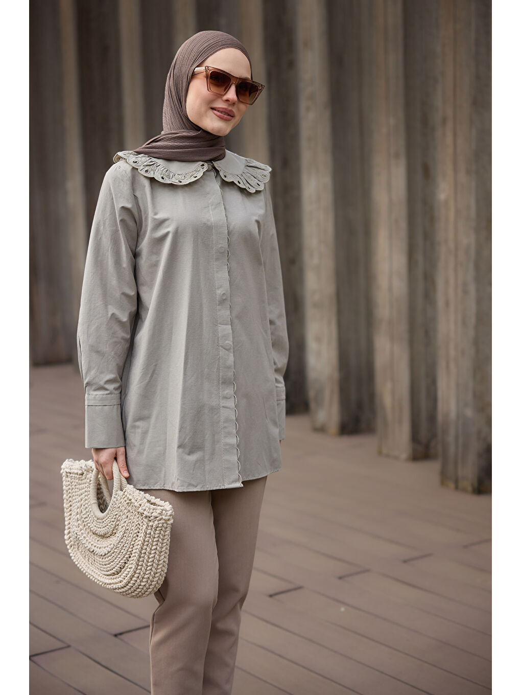 Güpür  Detaylı Gömlek Küf Yeşil-1