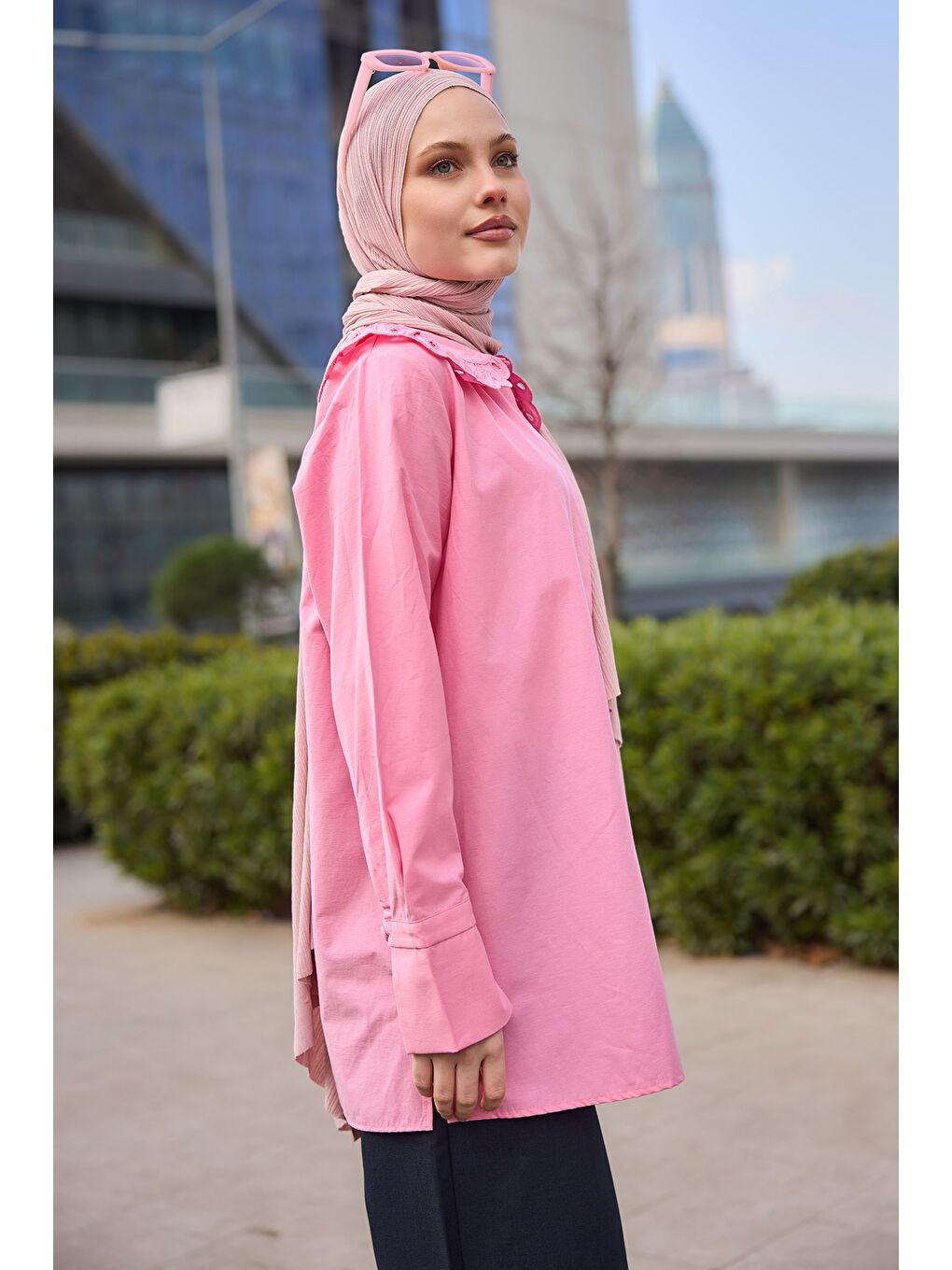 Güpür  Detaylı Gömlek Pembe-1