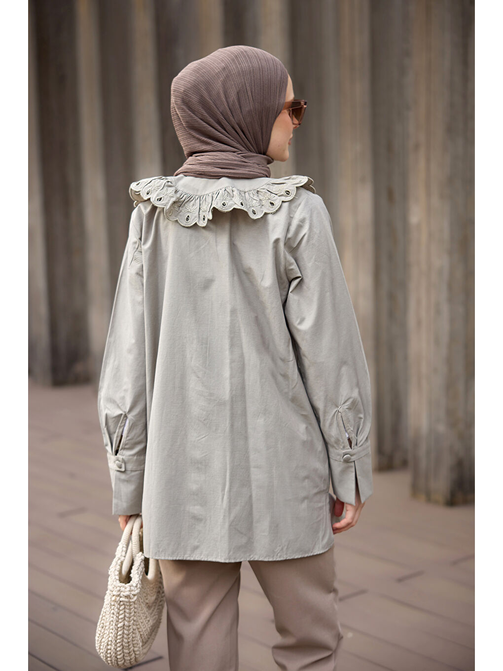 Güpür  Detaylı Gömlek Küf Yeşil-2