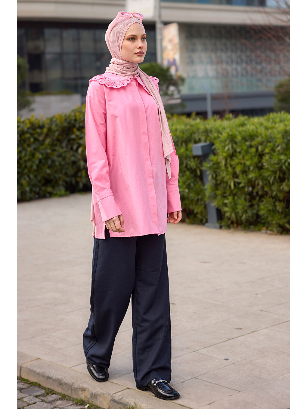 Güpür  Detaylı Gömlek Pembe-2