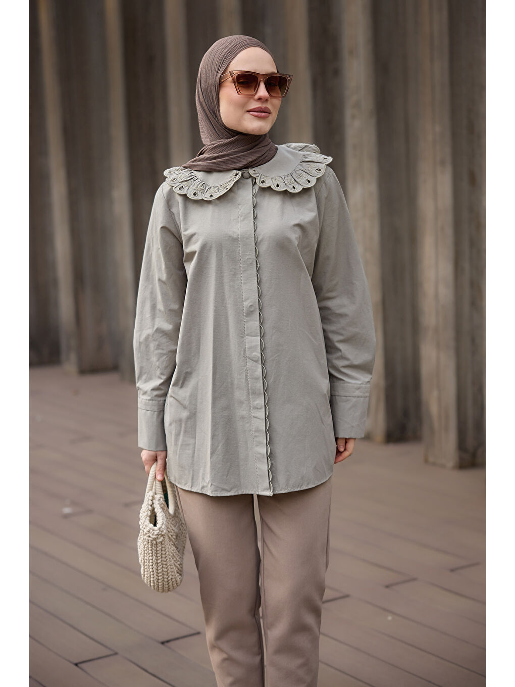 Güpür  Detaylı Gömlek Küf Yeşil-3