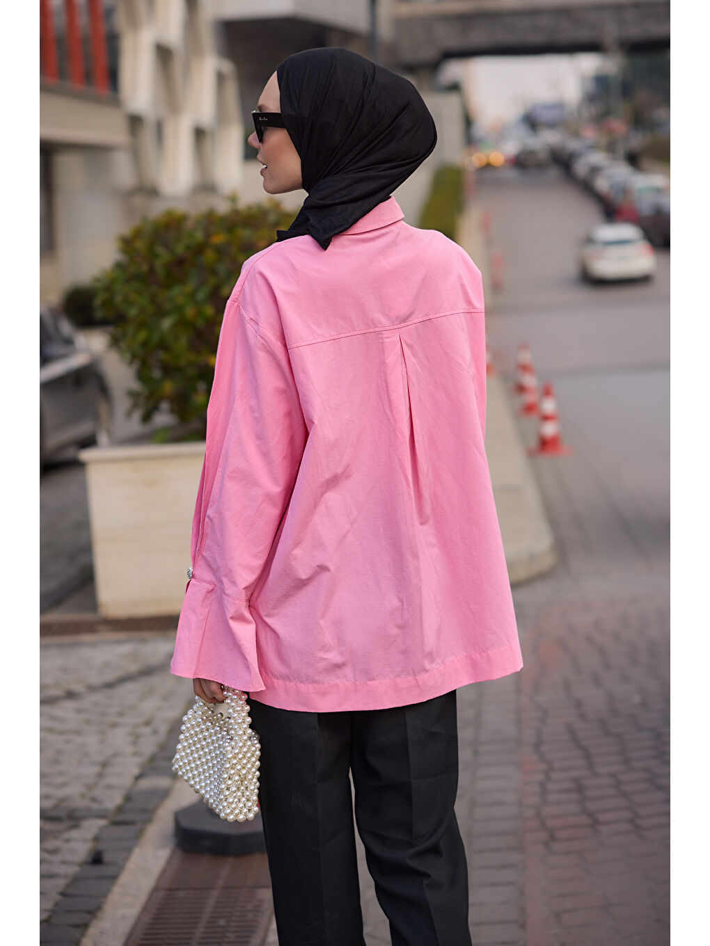 Tasarım Düğme Detaylı Tunik Pembe-3