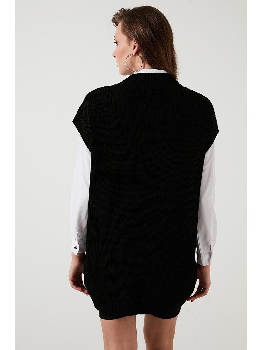 Siyah V Yaka Uzun Örme Süveter 4615062-4