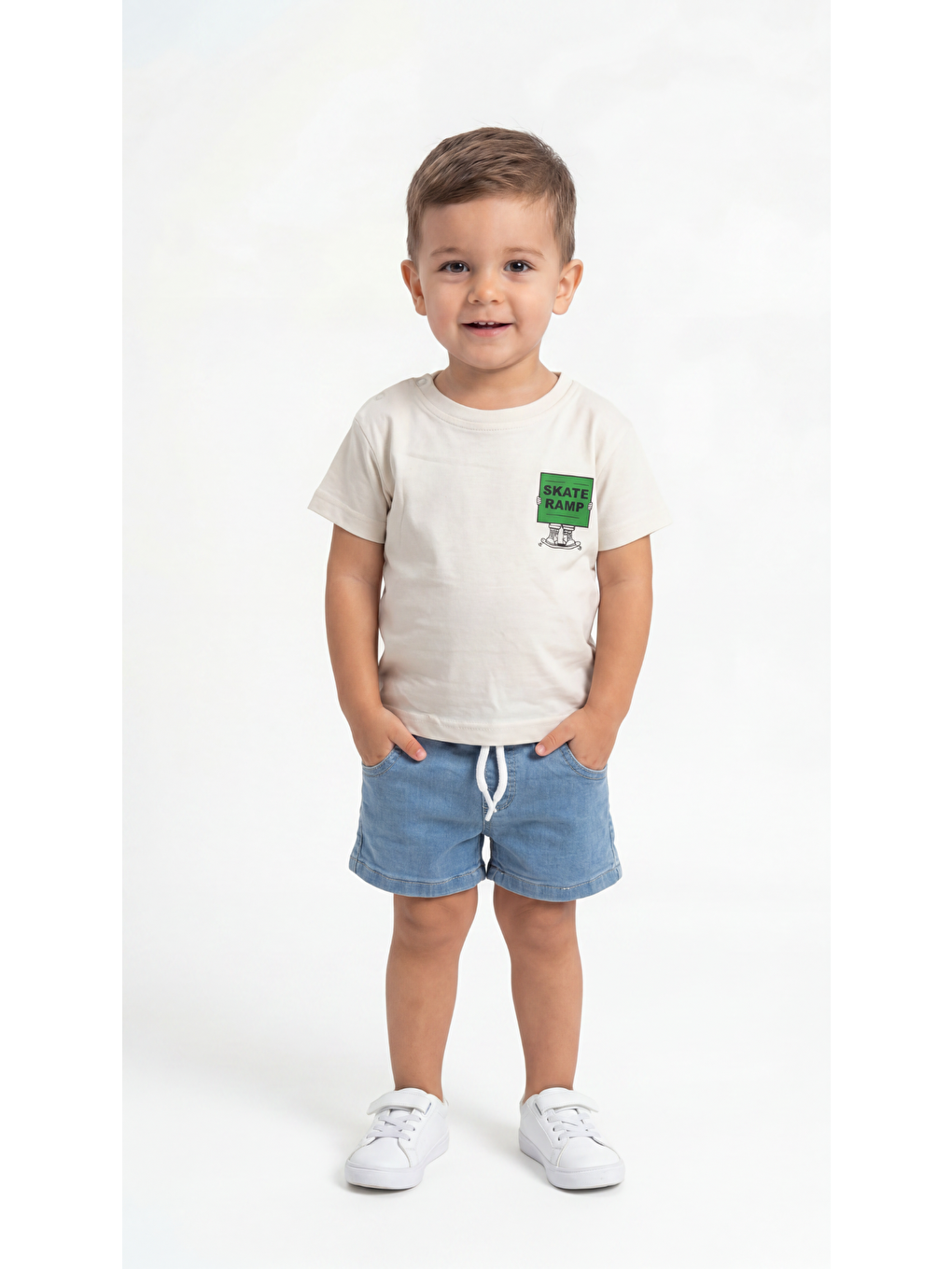 Ekru Skate Ramp Baskılı Erkek Bebek Alt Üst Takım