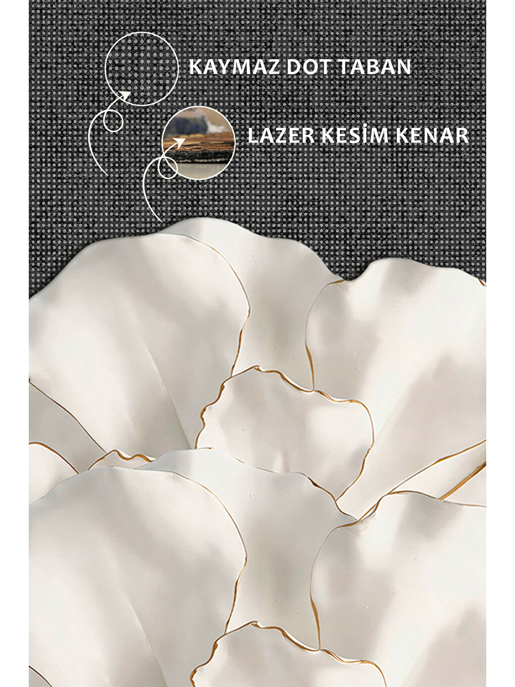 Beyaz Modern Dekoratif Halı – Makinada Yıkanabilir, Kaymaz Taban, İnce Lazer Kesim Halı-3