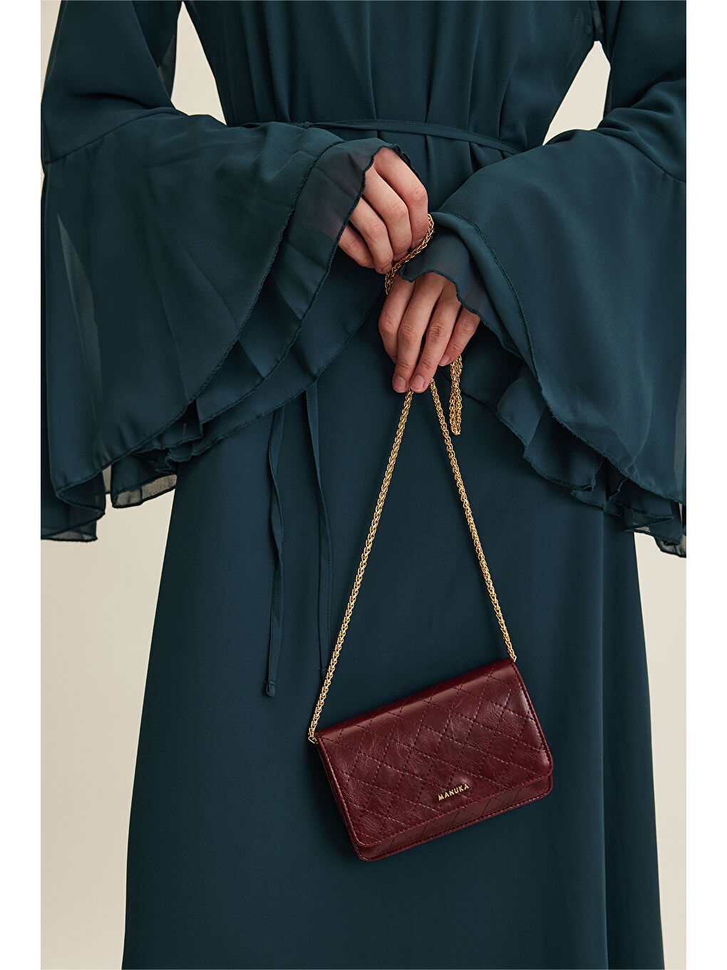 Kapitone Cüzdan Çanta Bordo-1