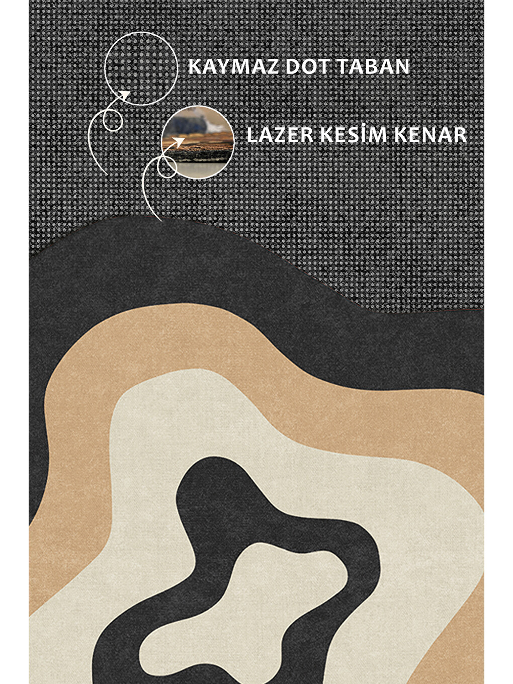 Siyah Modern Dekoratif Halı – Makinada Yıkanabilir, Kaymaz Taban, İnce Lazer Kesim Halı-3