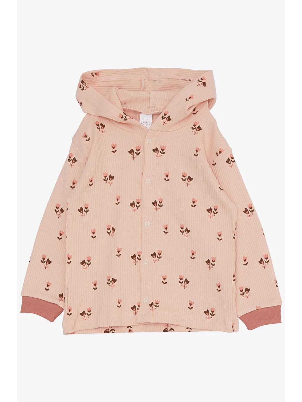 Pembe Kız Bebek Zıbınlı 3 Lü Takım Lale Çiçek Desenli Somon (4 Ay-1 Yaş)-2