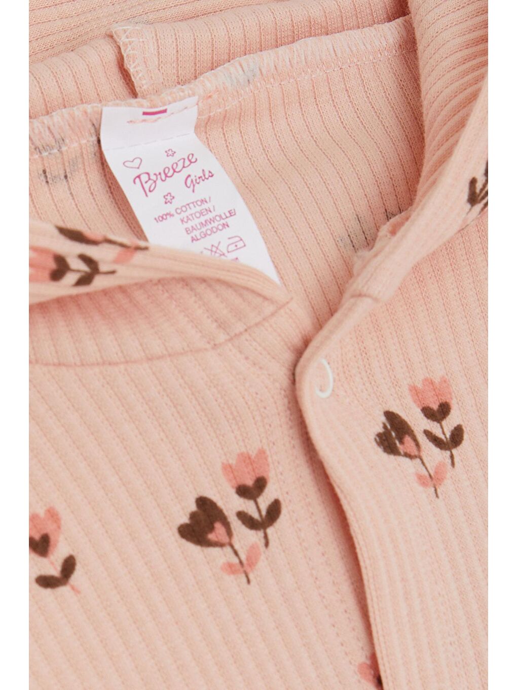 Pembe Kız Bebek Zıbınlı 3 Lü Takım Lale Çiçek Desenli Somon (4 Ay-1 Yaş)-3