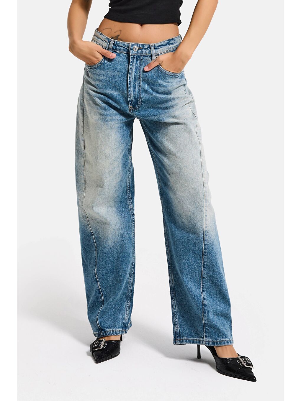 Mavi Kadın T.Kot Rengi 4s6-32 Mid Rise Baggy Barrel Komfort Kumaş Denim Jean