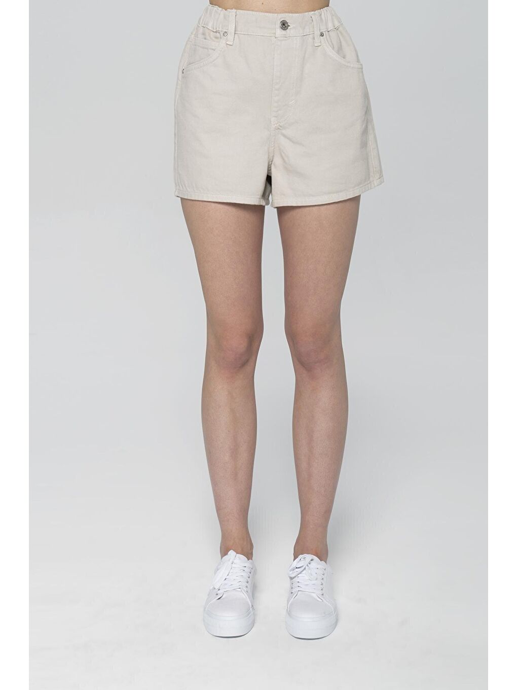 Bej Taş Rengi Beli Lastikli Kısa Şort C 4534-005-1
