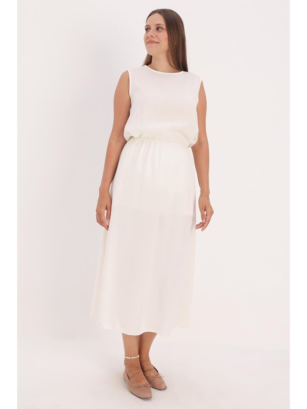 Açık Bej Jarse Beli Lastikli Etek Astarı