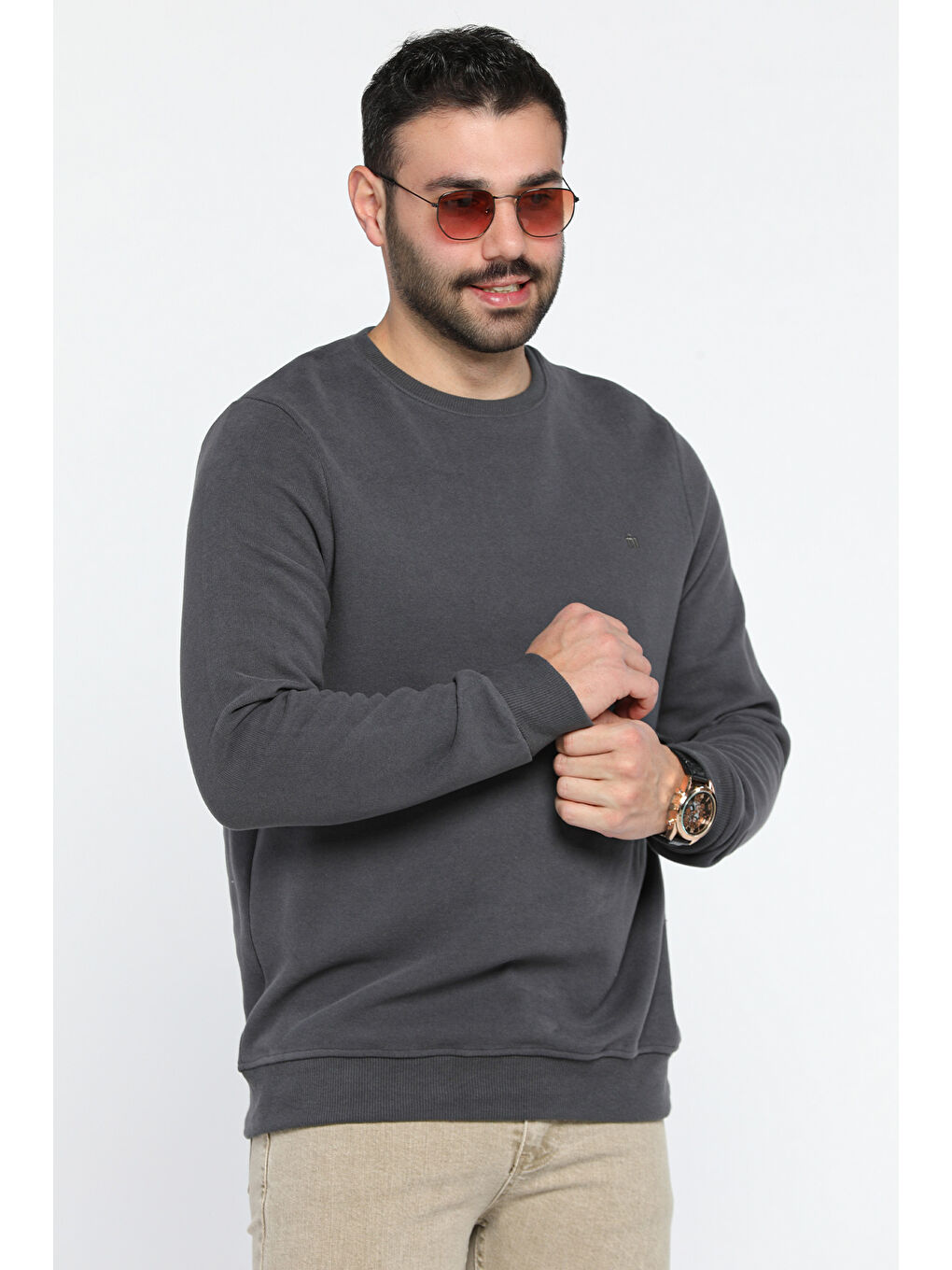 Mishar İtalia Gri Erkek Bisiklet Yaka Sweatshirt - 1