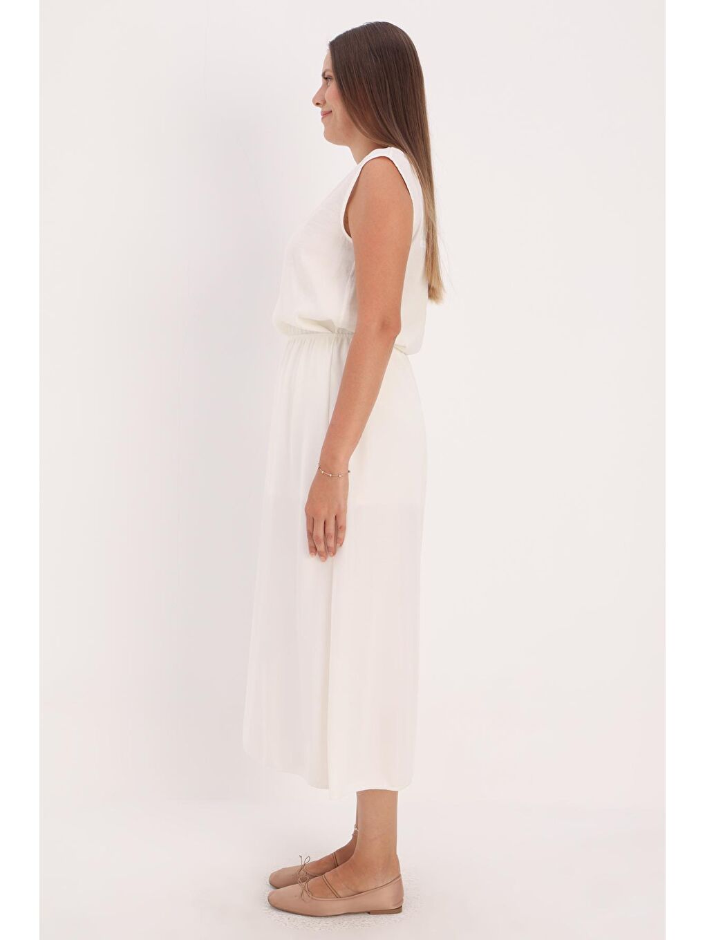 Açık Bej Jarse Beli Lastikli Etek Astarı-2