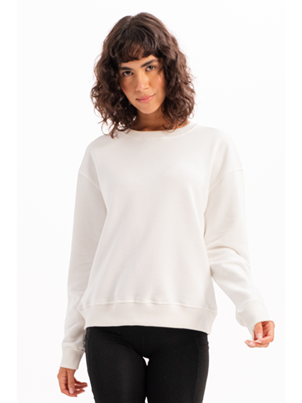 Bisiklet Yaka Basic Kalıp Kadın Sweatshirt Eşofman Üstü Aura Ekru-1