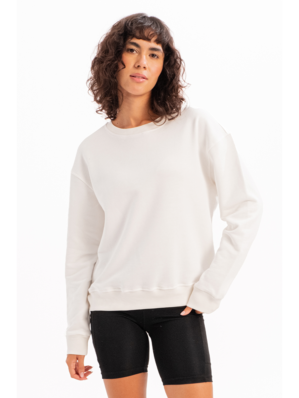 Bisiklet Yaka Basic Kalıp Kadın Sweatshirt Eşofman Üstü Aura Ekru-2