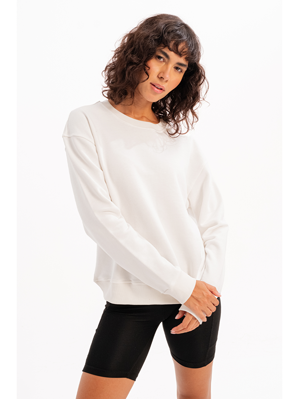 Bisiklet Yaka Basic Kalıp Kadın Sweatshirt Eşofman Üstü Aura Ekru-3