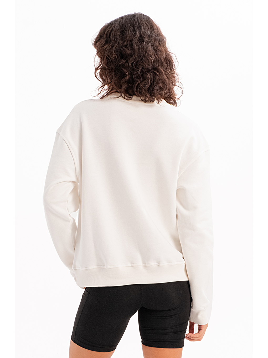 Bisiklet Yaka Basic Kalıp Kadın Sweatshirt Eşofman Üstü Aura Ekru-4