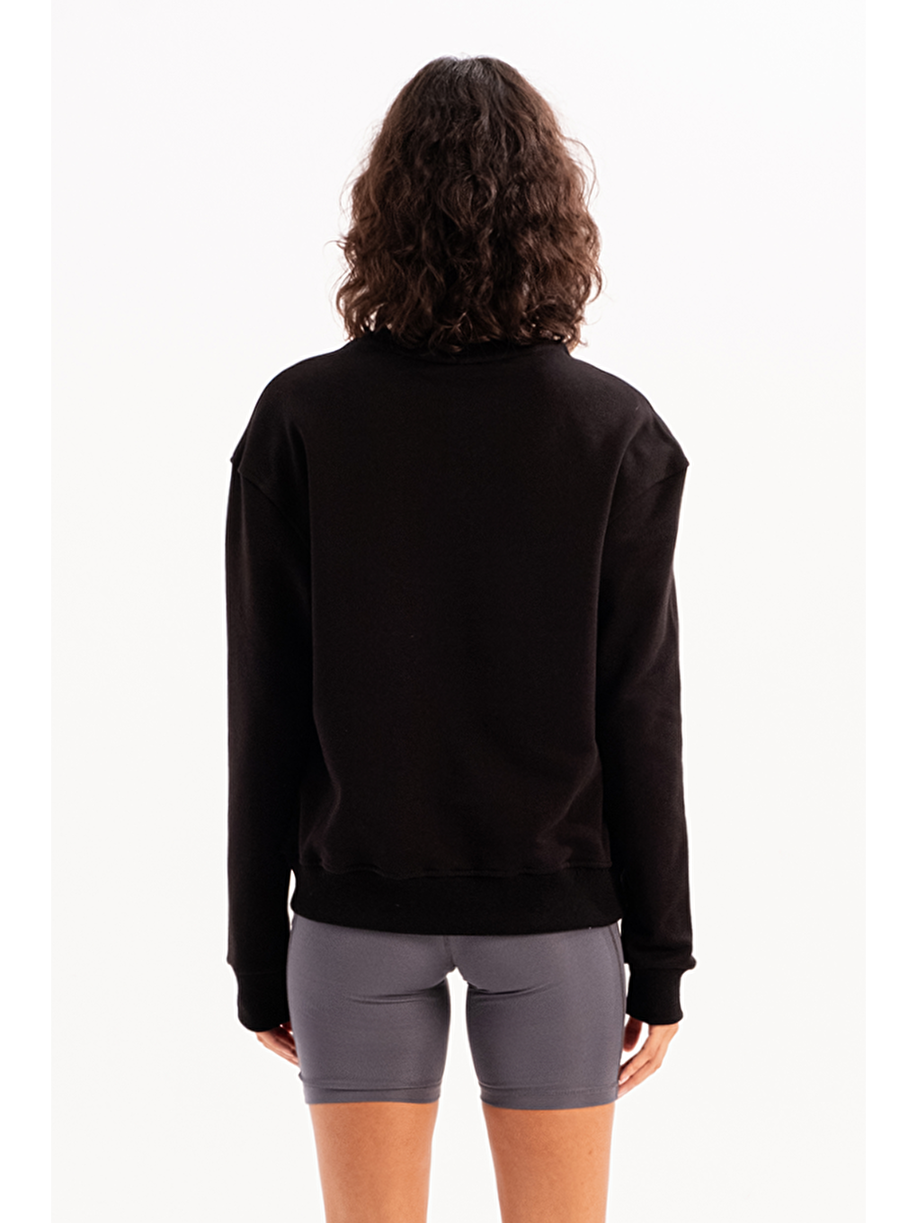 Bisiklet Yaka Basic Kalıp Kadın Sweatshirt Eşofman Üstü Aura Siyah-4