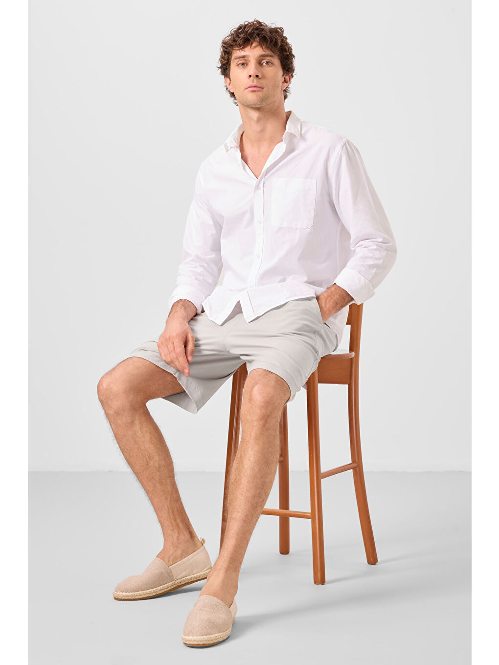 Bej Taş Standart Fit Dokuma Hafif Esnek Chino Erkek Şort - 81293